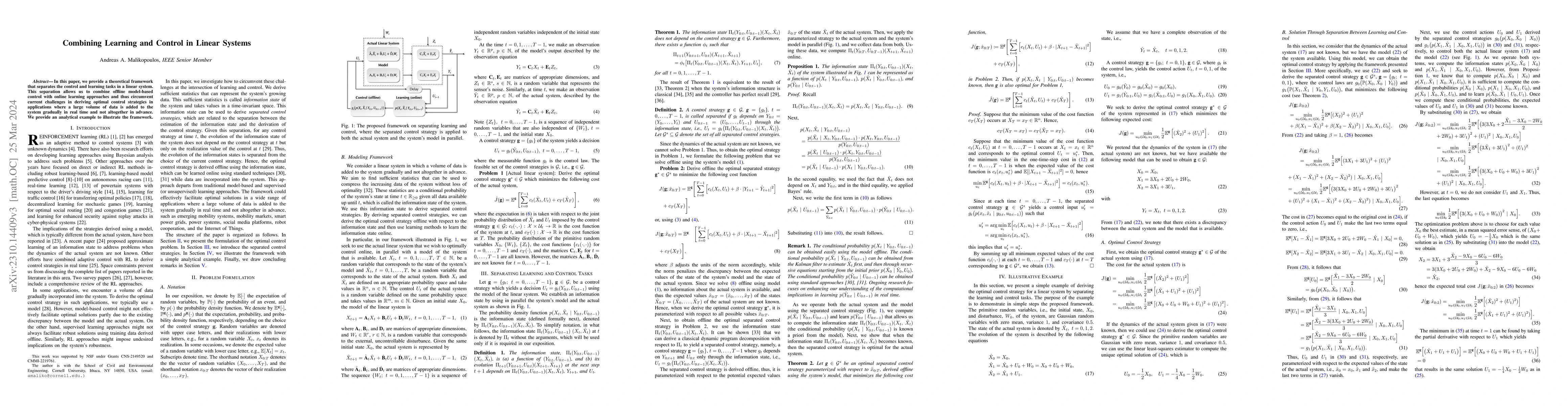 Thumbnail for Combining Learning and Control in Linear Systems