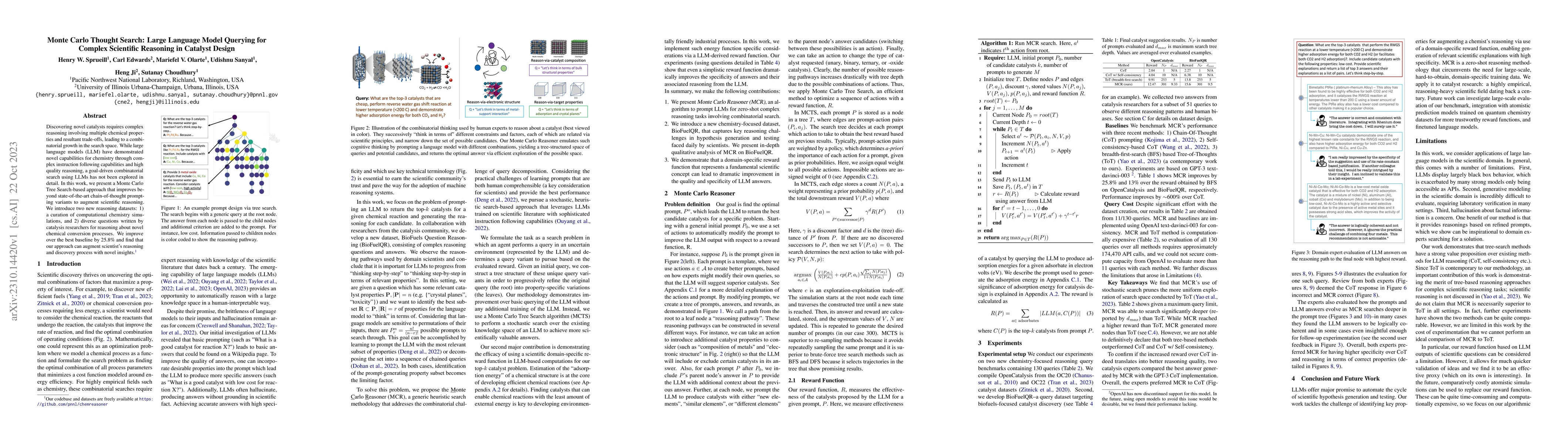 Thumbnail for Monte Carlo Thought Search: Large Language Model Querying for Complex
  Scientific Reasoning in Catalyst Design