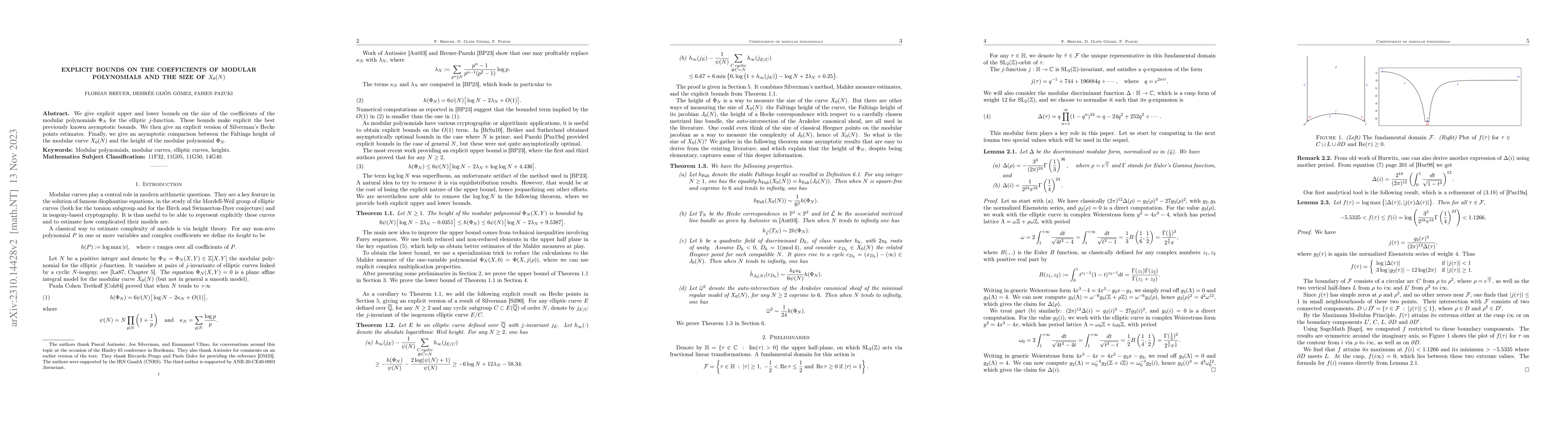 Thumbnail for Explicit bounds on the coefficients of the modular polynomials and the
  size of $X_0(N)$