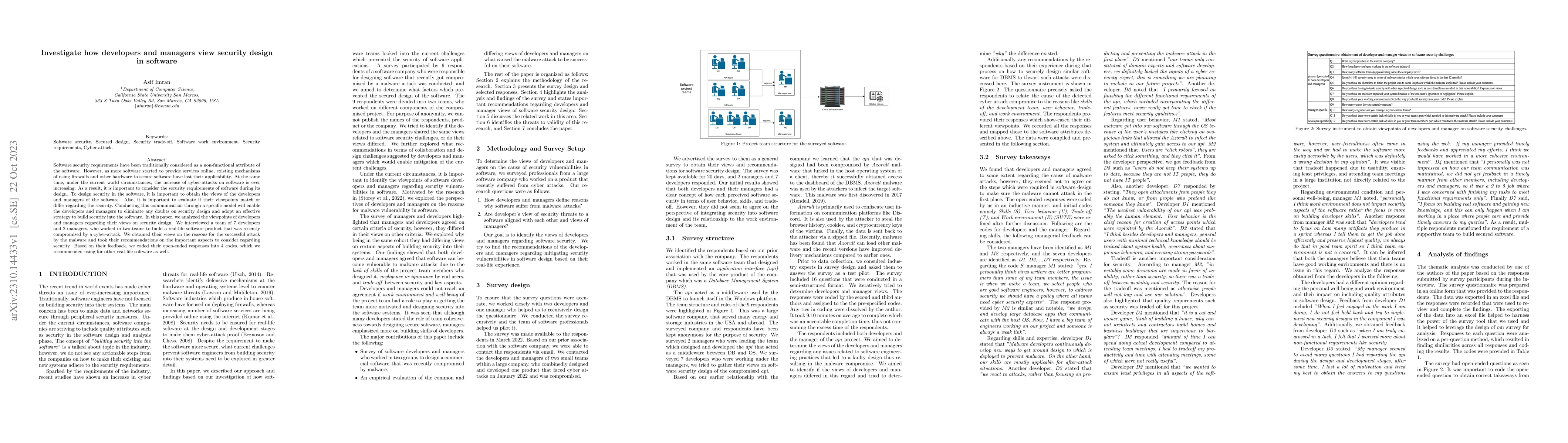 Thumbnail for Investigate how developers and managers view security design in software