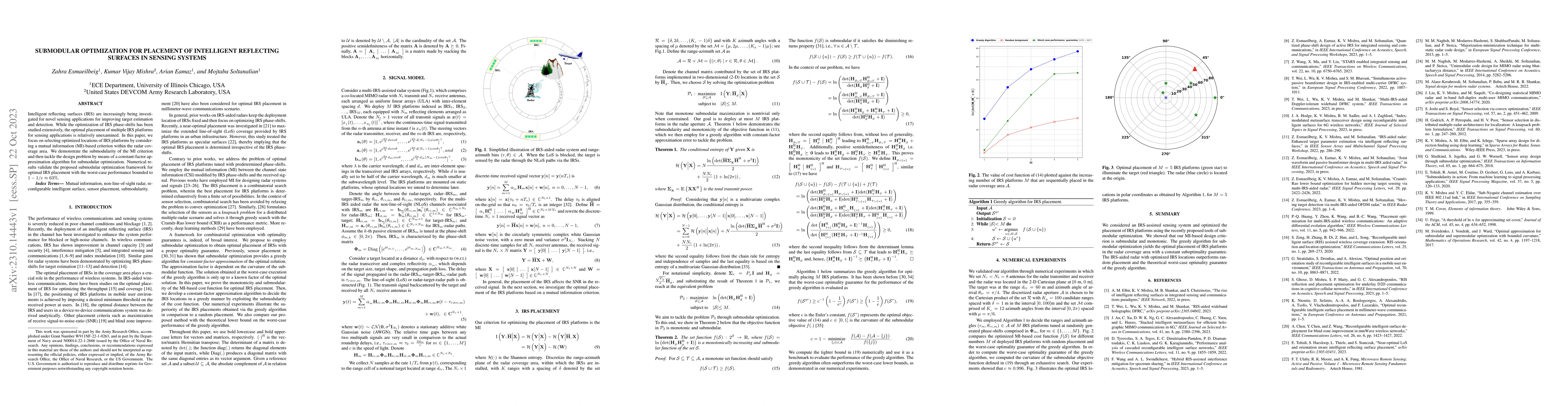 Thumbnail for Submodular Optimization for Placement of Intelligent Reflecting Surfaces
  in Sensing Systems