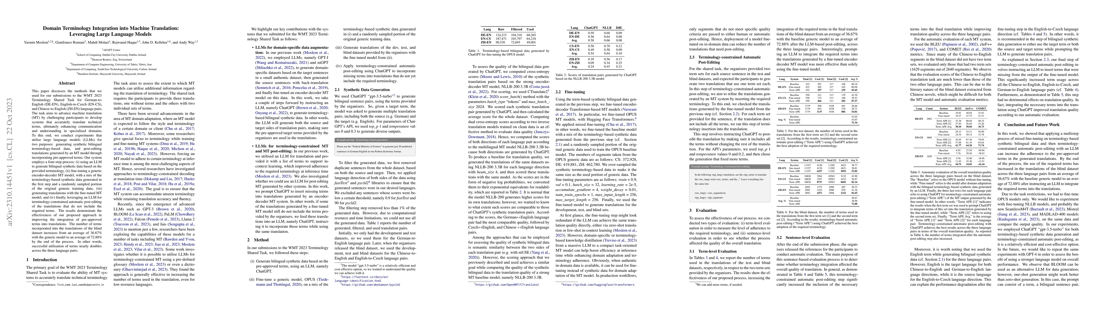 Thumbnail for Domain Terminology Integration into Machine Translation: Leveraging
  Large Language Models
