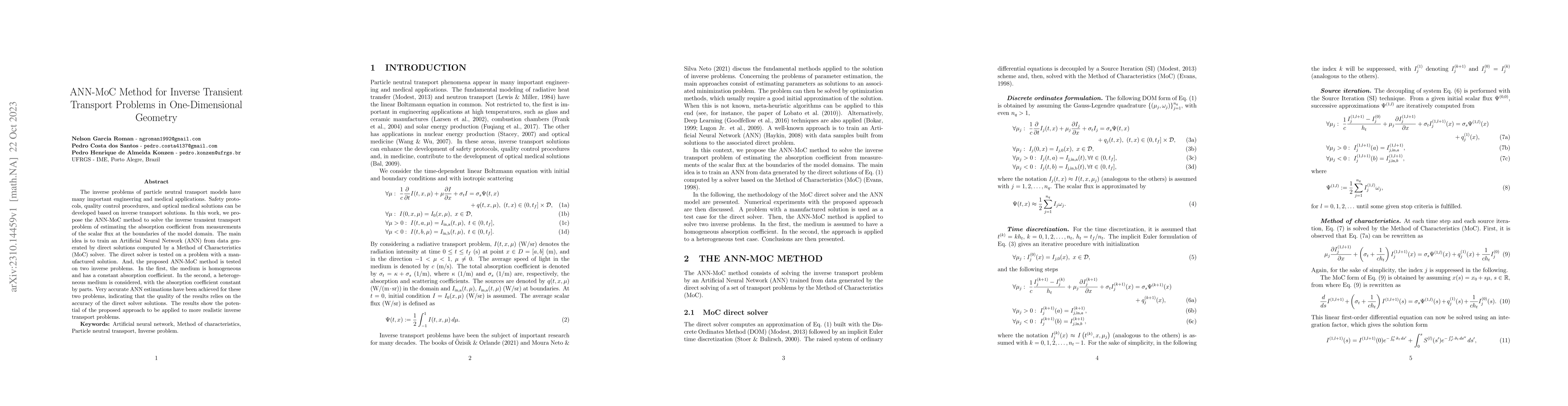 Thumbnail for ANN-MoC Method for Inverse Transient Transport Problems in
  One-Dimensional Geometry