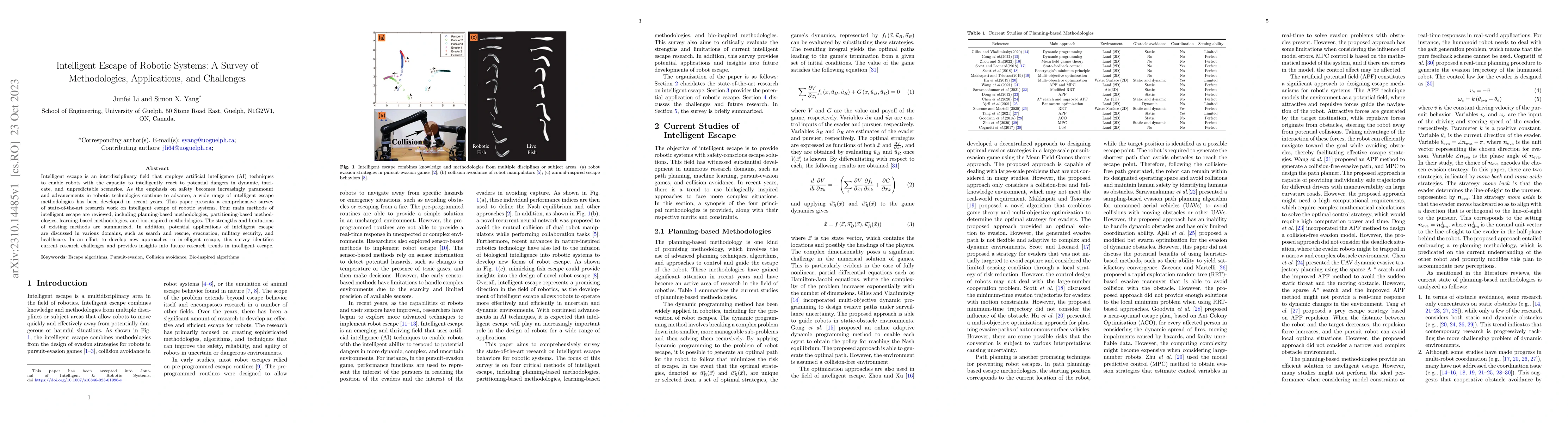 Thumbnail for Intelligent Escape of Robotic Systems: A Survey of Methodologies,
  Applications, and Challenges