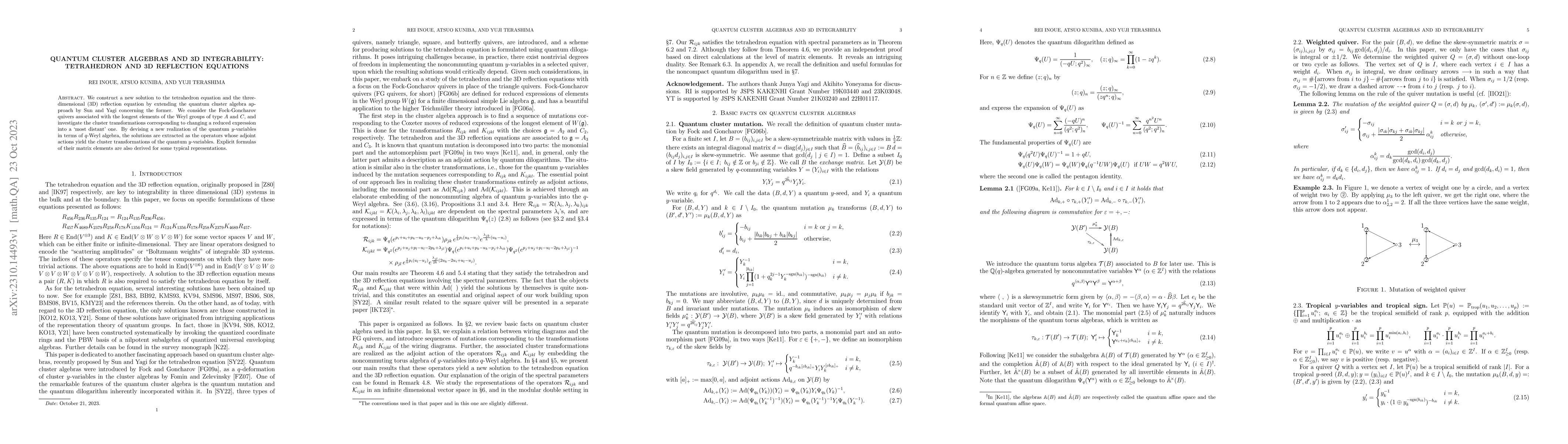 Thumbnail for Quantum cluster algebras and 3D integrability: Tetrahedron and 3D
  reflection equations