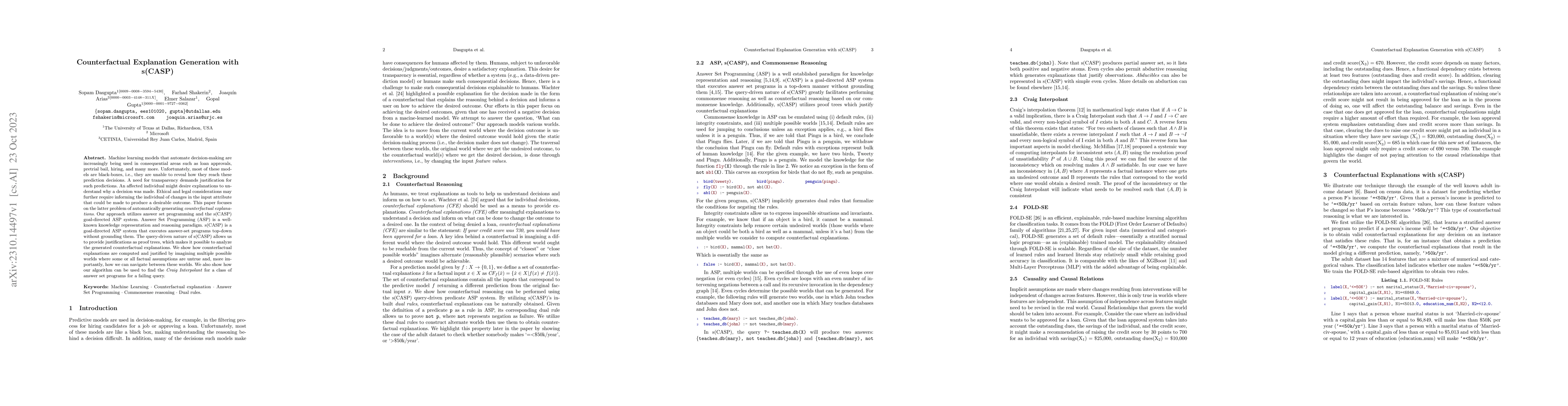 Thumbnail for Counterfactual Explanation Generation with s(CASP)
