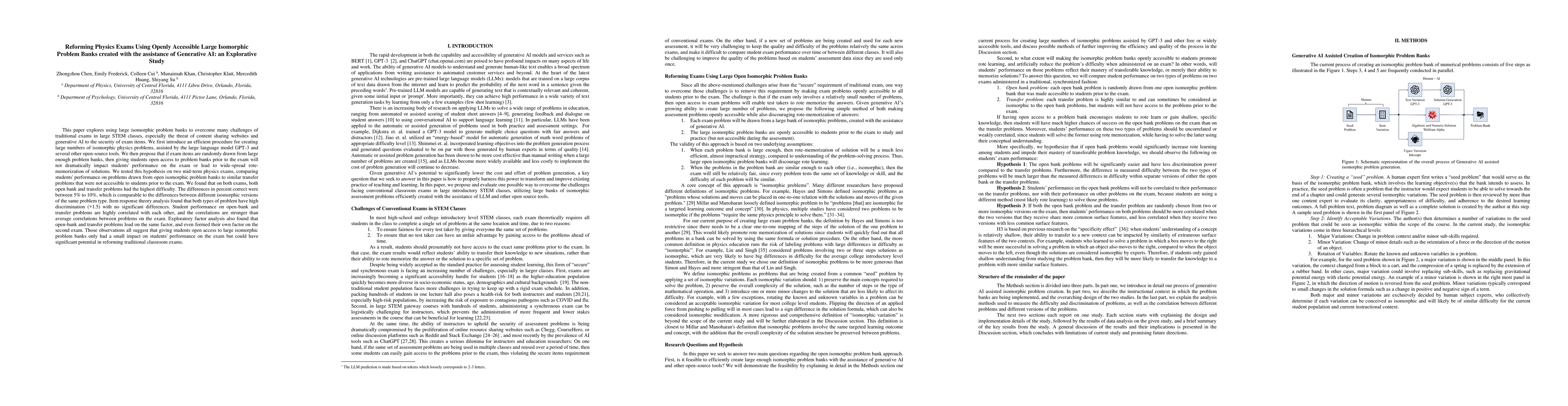 Thumbnail for Reforming Physics Exams Using Openly Accessible Large Isomorphic Problem
  Banks created with the assistance of Generative AI: an Explorative Study