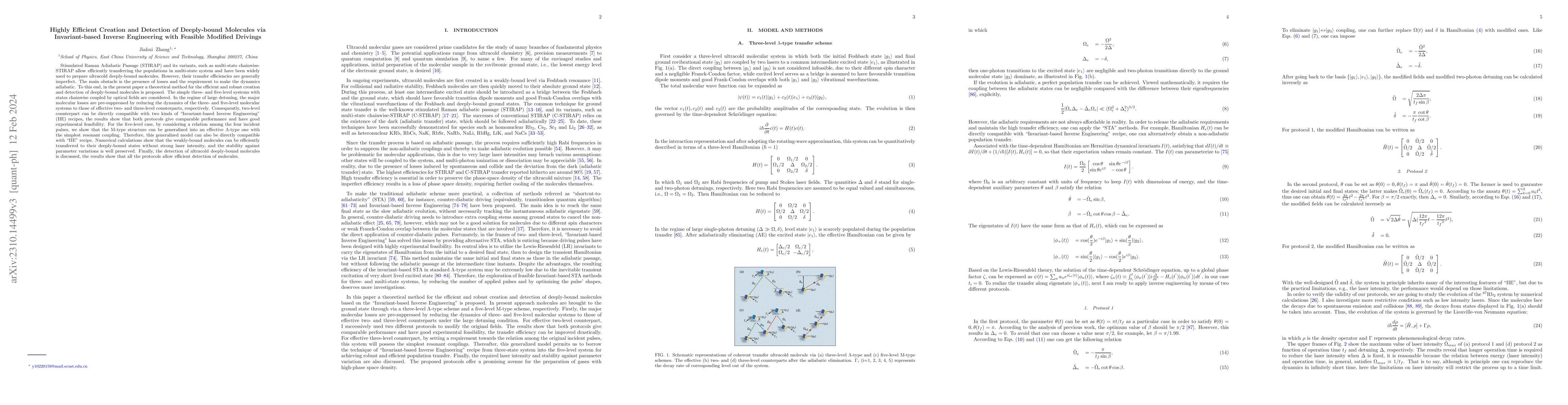 Thumbnail for Highly Efficient Creation and Detection of Deeply-bound Molecules via
  Invariant-based Inverse Engineering with Feasible Modified Drivings