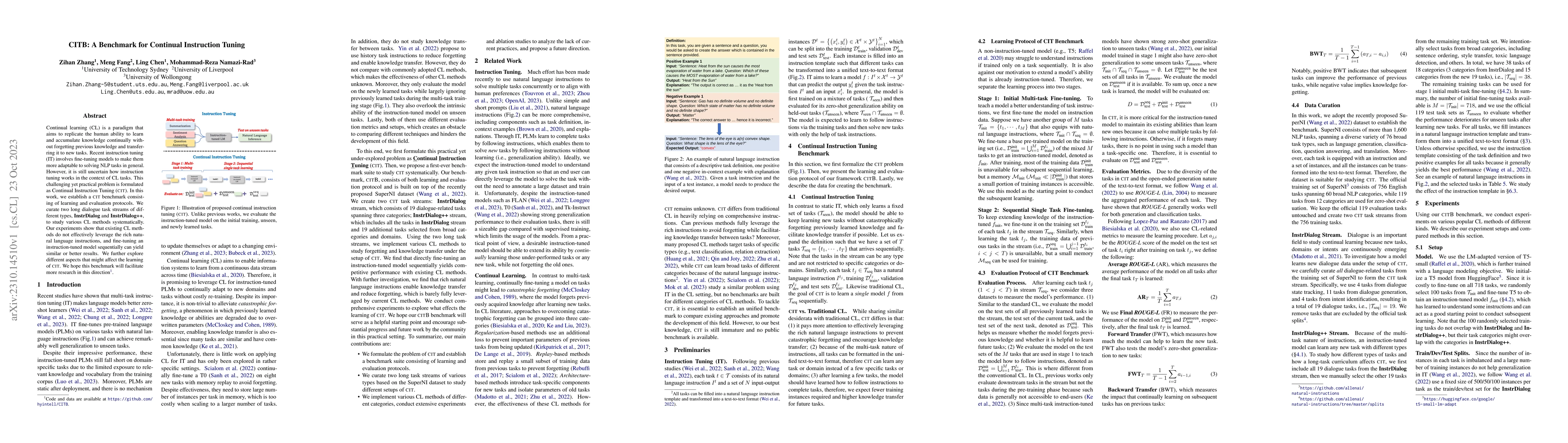 Thumbnail for CITB: A Benchmark for Continual Instruction Tuning
