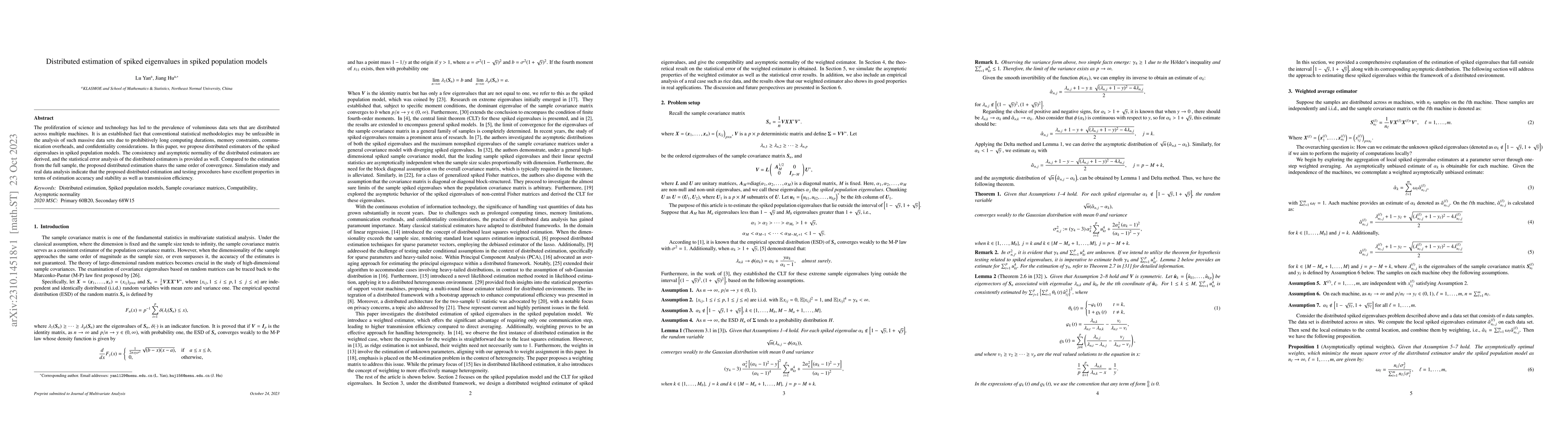 Thumbnail for Distributed estimation of spiked eigenvalues in spiked population models