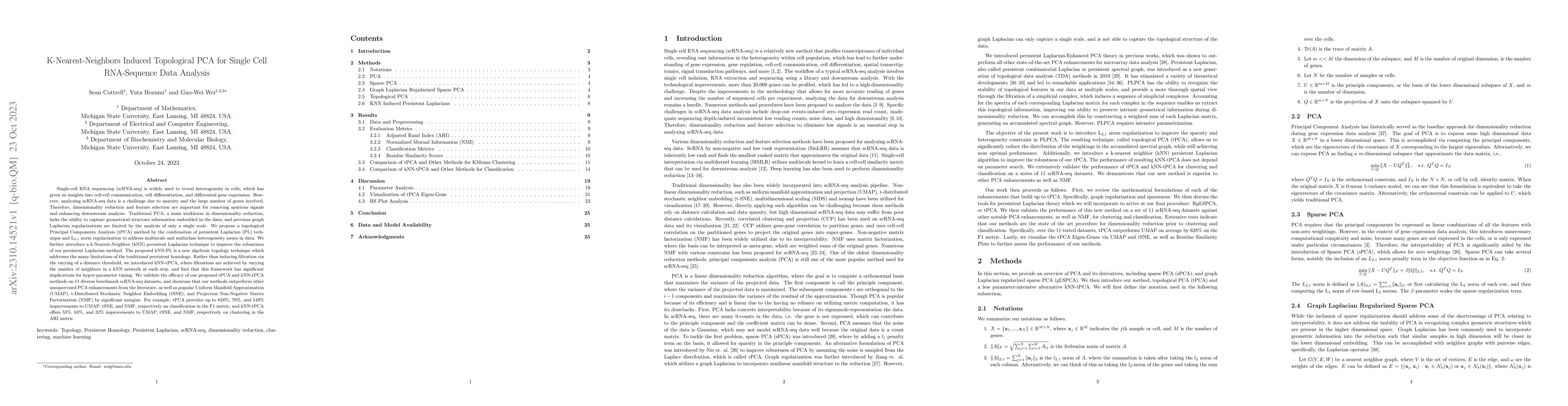 Thumbnail for K-Nearest-Neighbors Induced Topological PCA for scRNA Sequence Data
  Analysis