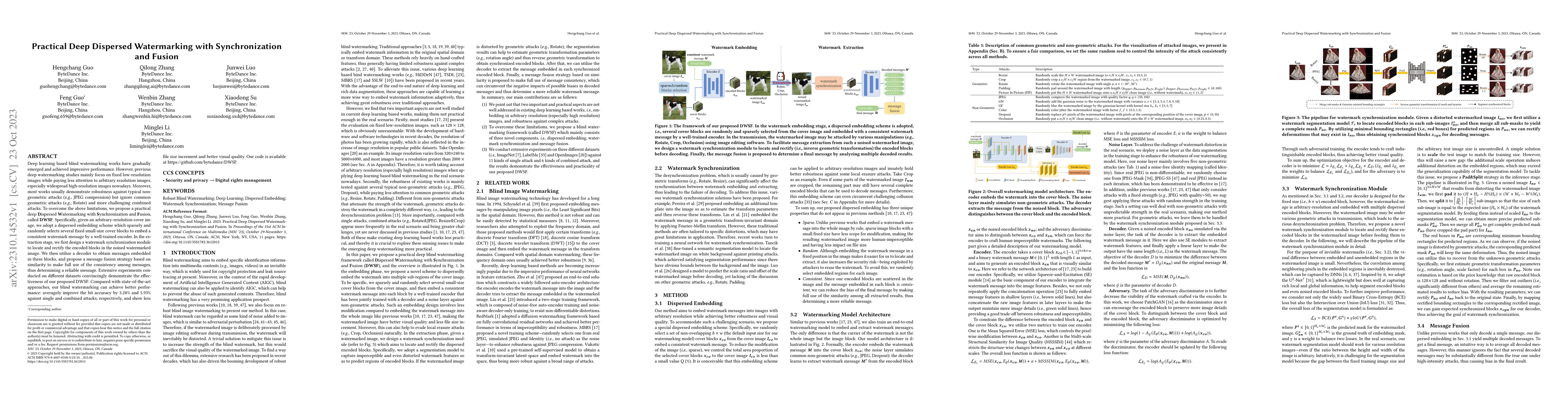 Thumbnail for Practical Deep Dispersed Watermarking with Synchronization and Fusion