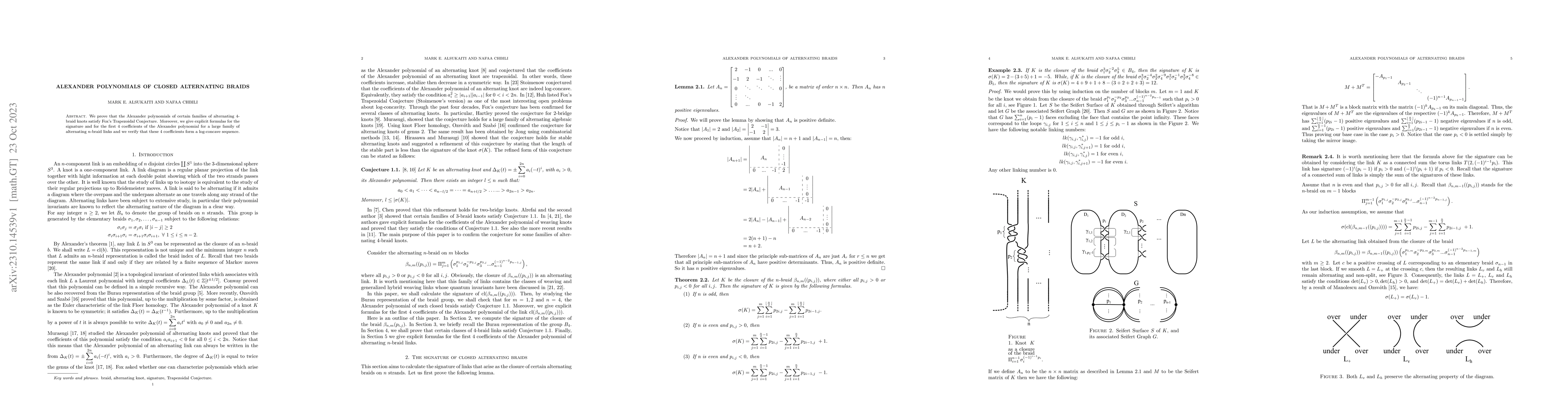 Thumbnail for Alexander Polynomials of closed alternating braids