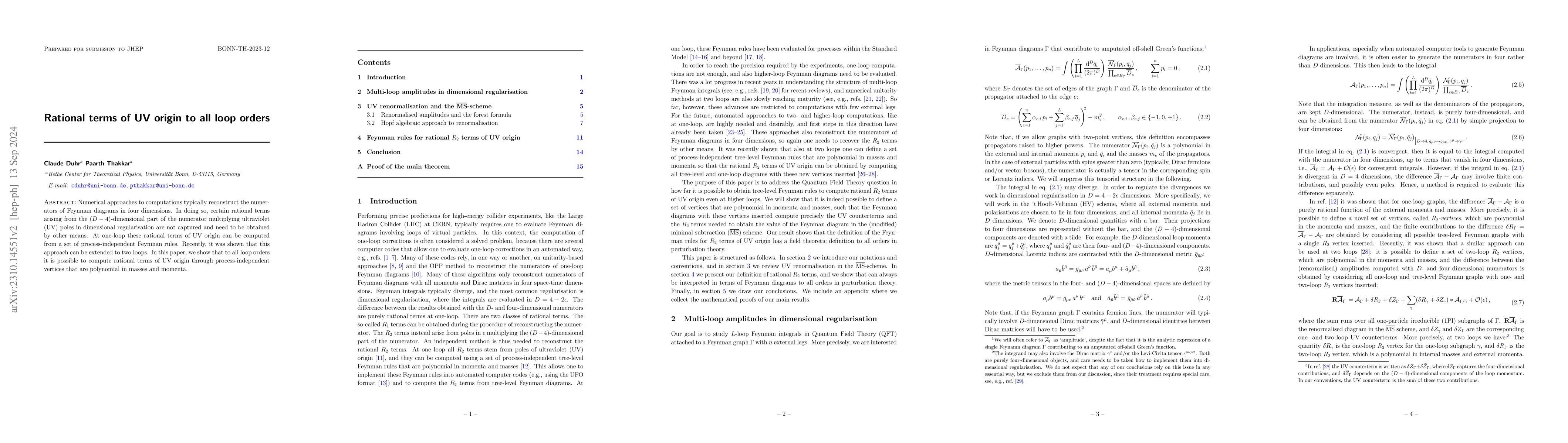 Thumbnail for Rational terms of UV origin to all loop orders