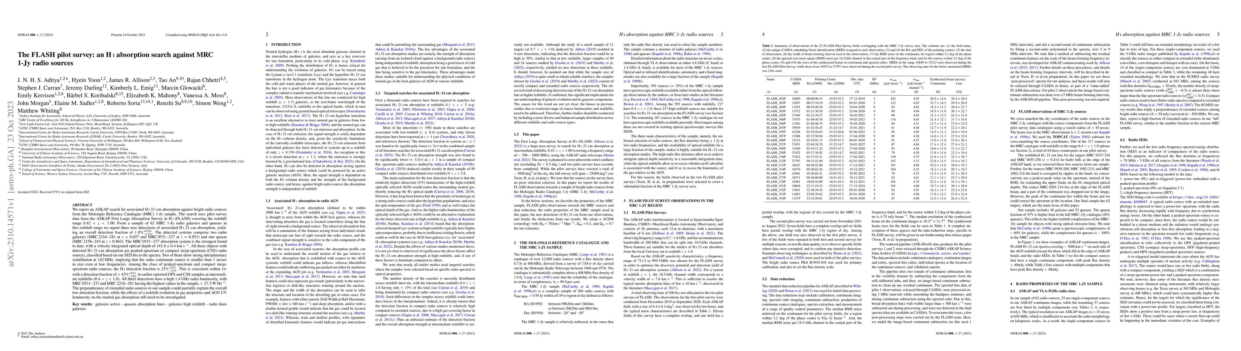 Thumbnail for The FLASH pilot survey: an HI absorption search against MRC 1-Jy radio
  sources