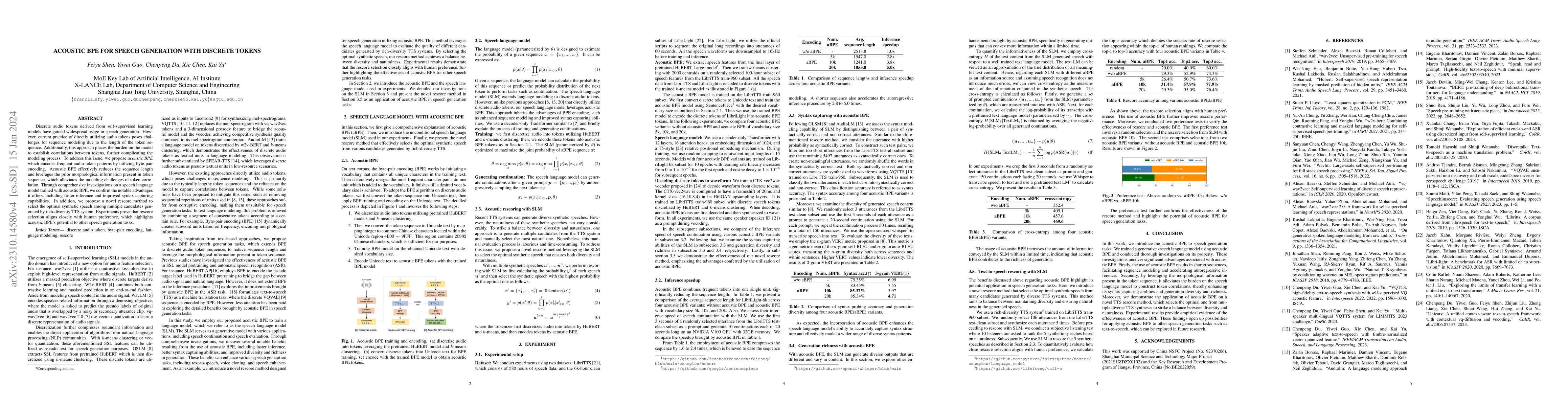 Thumbnail for Acoustic BPE for Speech Generation with Discrete Tokens