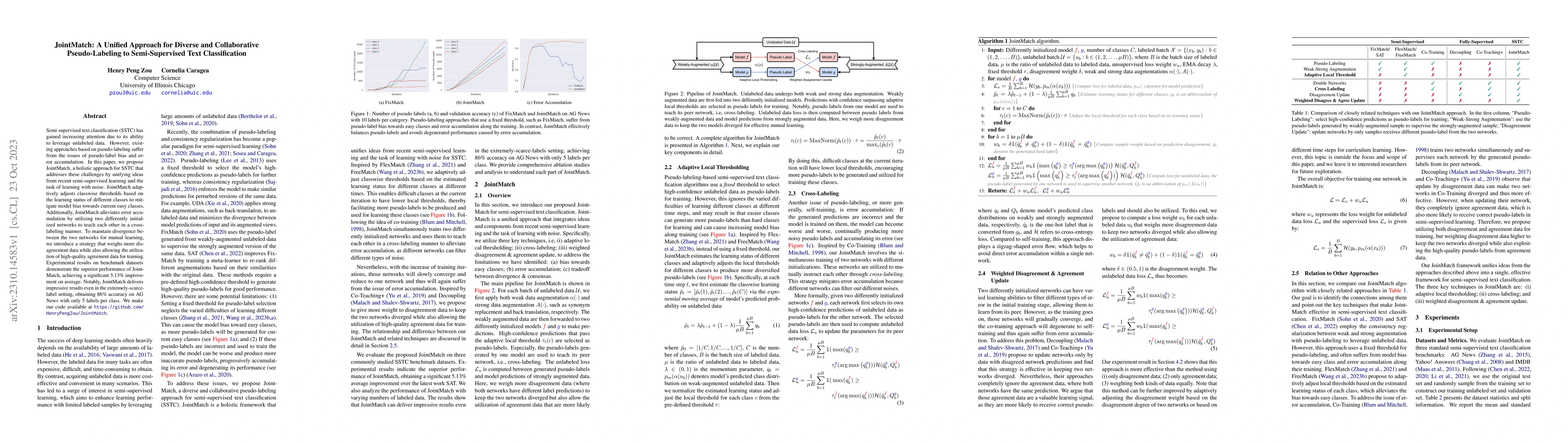 Thumbnail for JointMatch: A Unified Approach for Diverse and Collaborative
  Pseudo-Labeling to Semi-Supervised Text Classification
