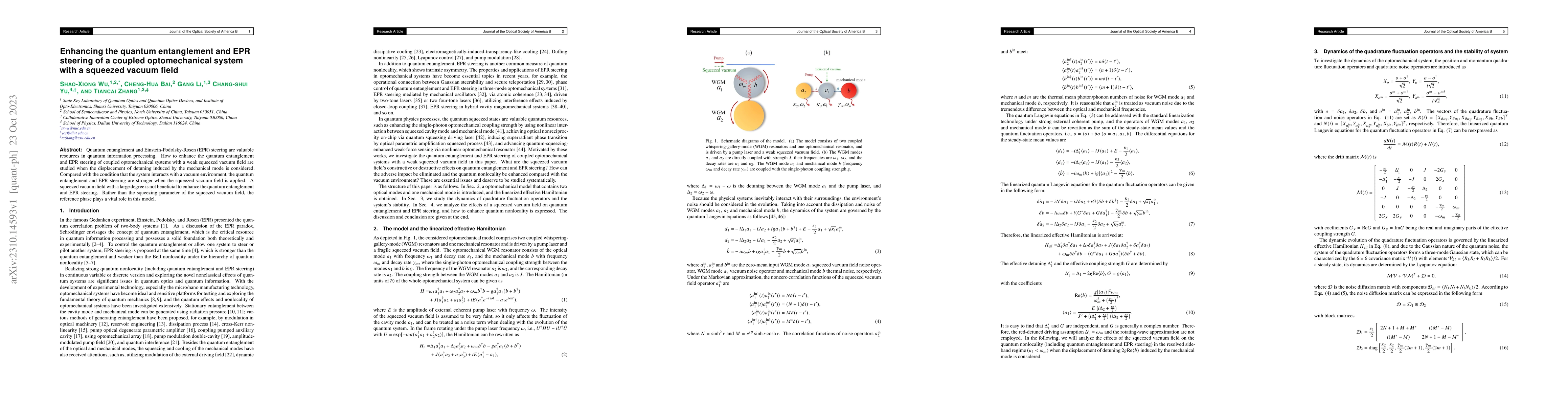 Thumbnail for Enhancing the quantum entanglement and EPR steering of a coupled
  optomechanical system with a squeezed vacuum field