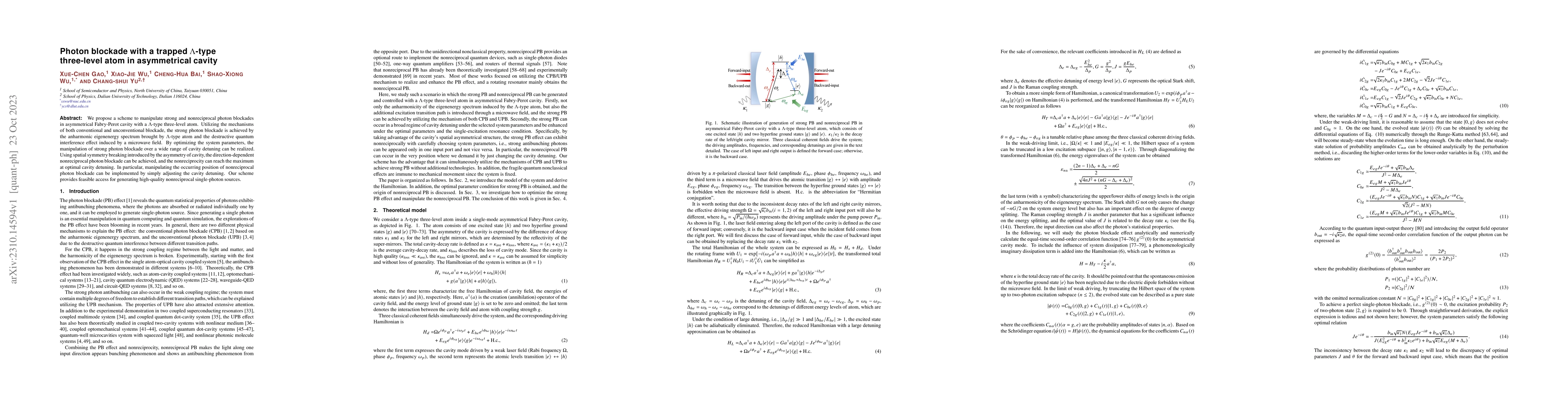 Thumbnail for Photon blockade with a trapped $\Lambda$-type three-level atom in
  asymmetrical cavity