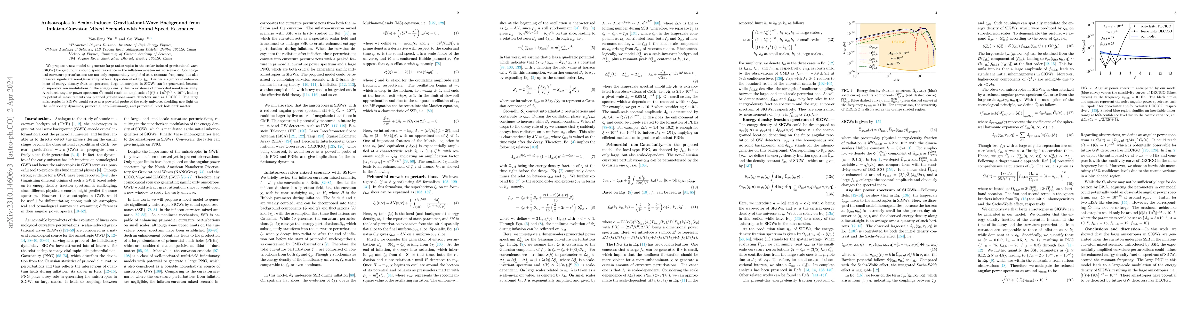 Thumbnail for Anisotropies in Scalar-Induced Gravitational-Wave Background from
  Inflaton-Curvaton Mixed Scenario with Sound Speed Resonance