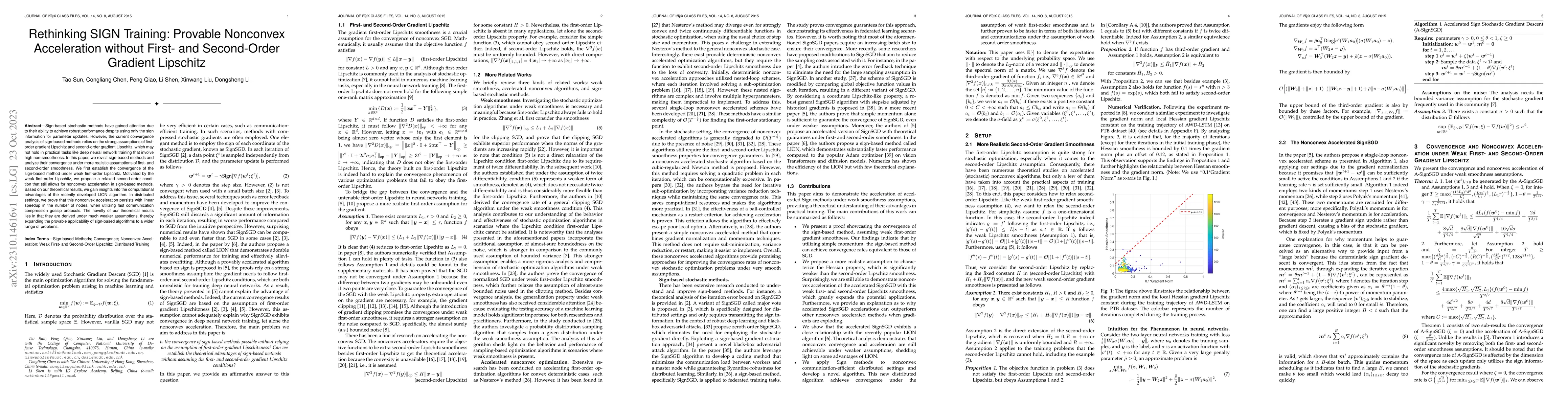 Thumbnail for Rethinking SIGN Training: Provable Nonconvex Acceleration without First-
  and Second-Order Gradient Lipschitz