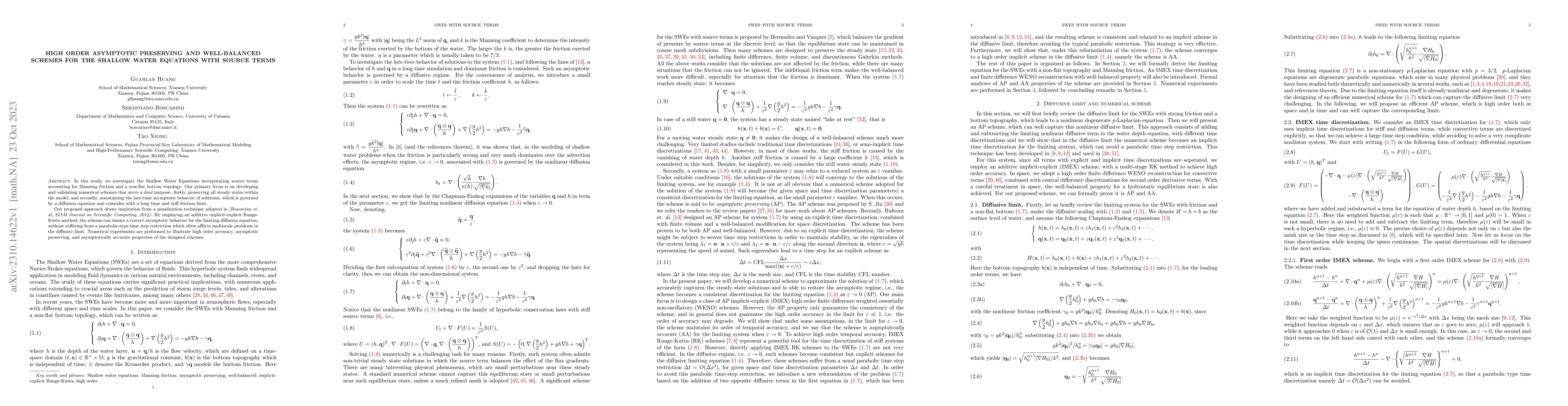 Thumbnail for High order asymptotic preserving and well-balanced schemes for the
  shallow water equations with source terms