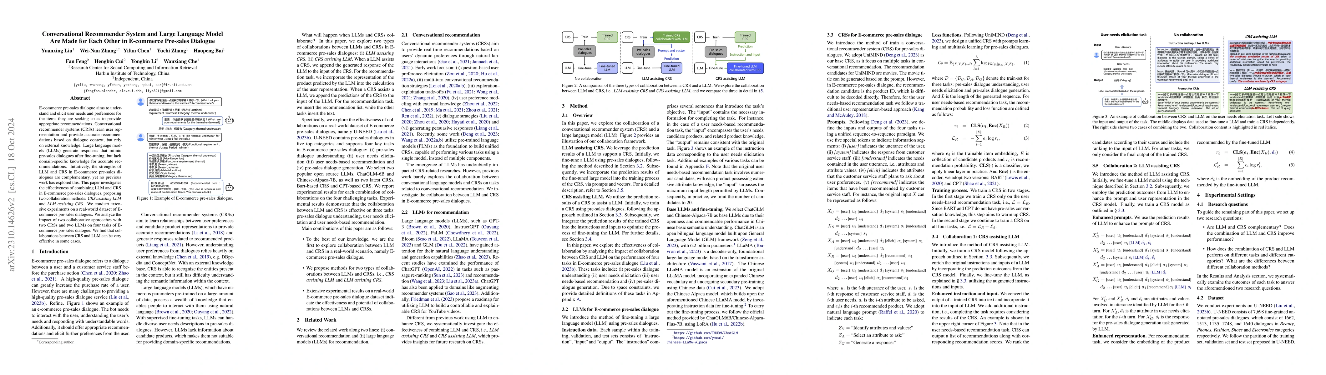 Thumbnail for Conversational Recommender System and Large Language Model Are Made for
  Each Other in E-commerce Pre-sales Dialogue