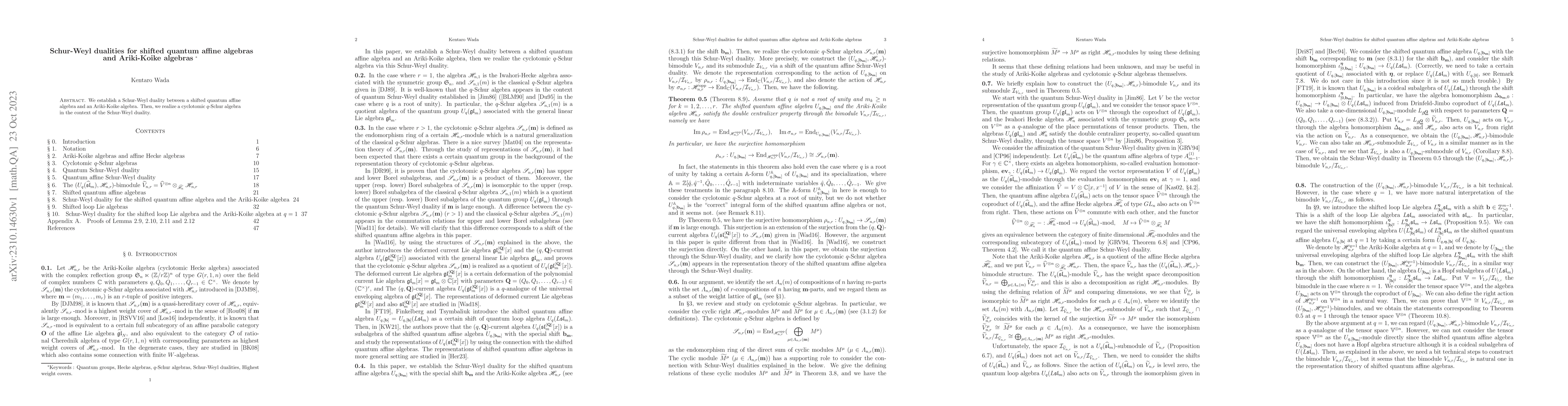 Thumbnail for Schur-Weyl dualities for shifted quantum affine algebras and Ariki-Koike
  algebras