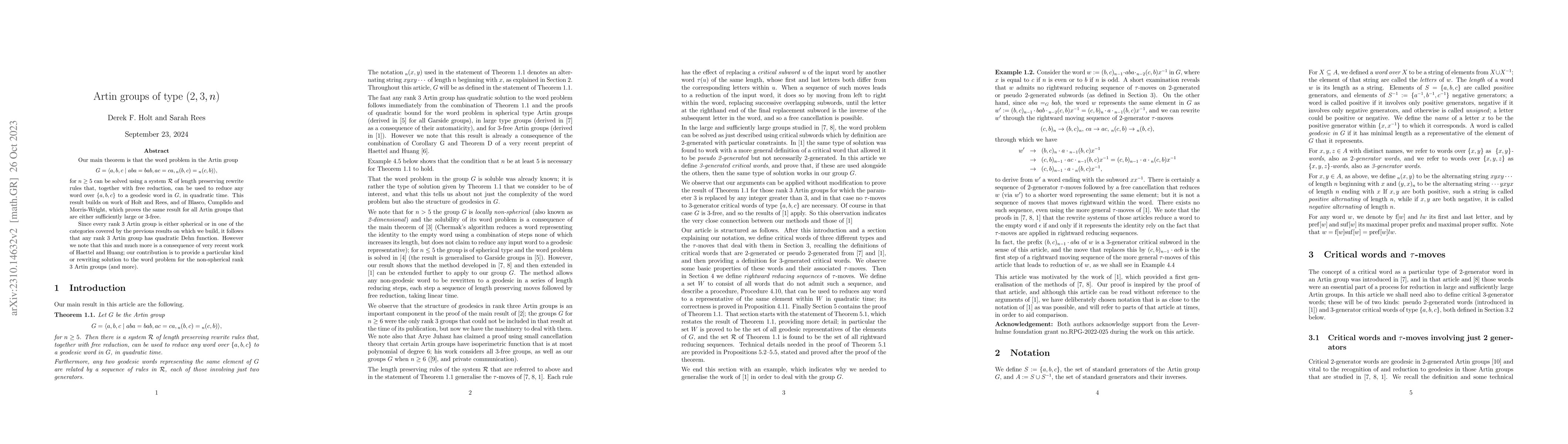 Thumbnail for Artin groups of type (2,3,n)