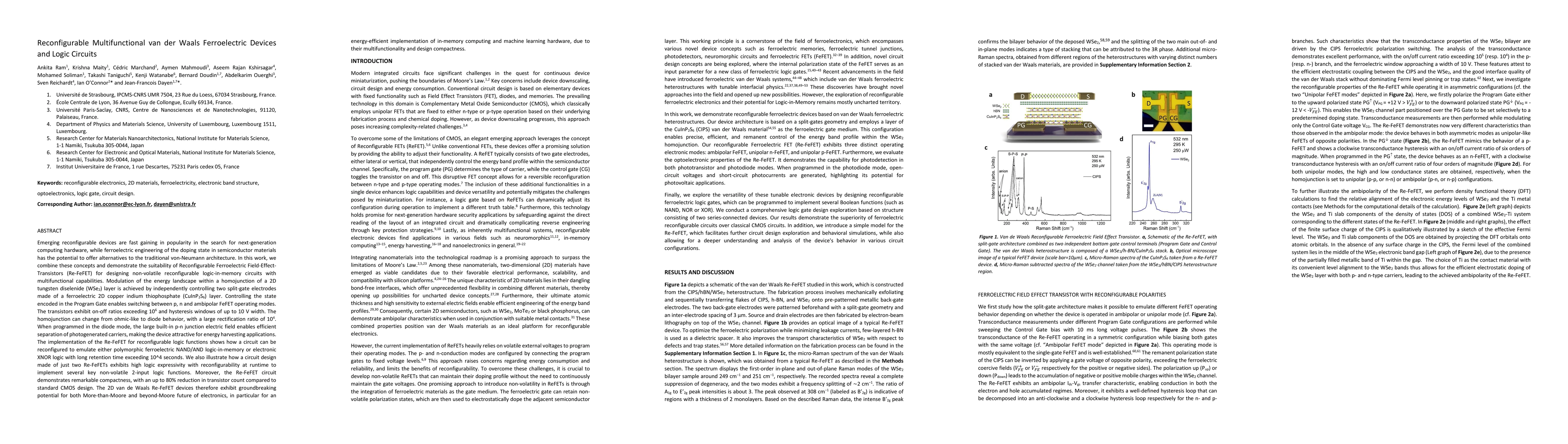 Thumbnail for Reconfigurable Multifunctional van der Waals Ferroelectric Devices and
  Logic Circuits