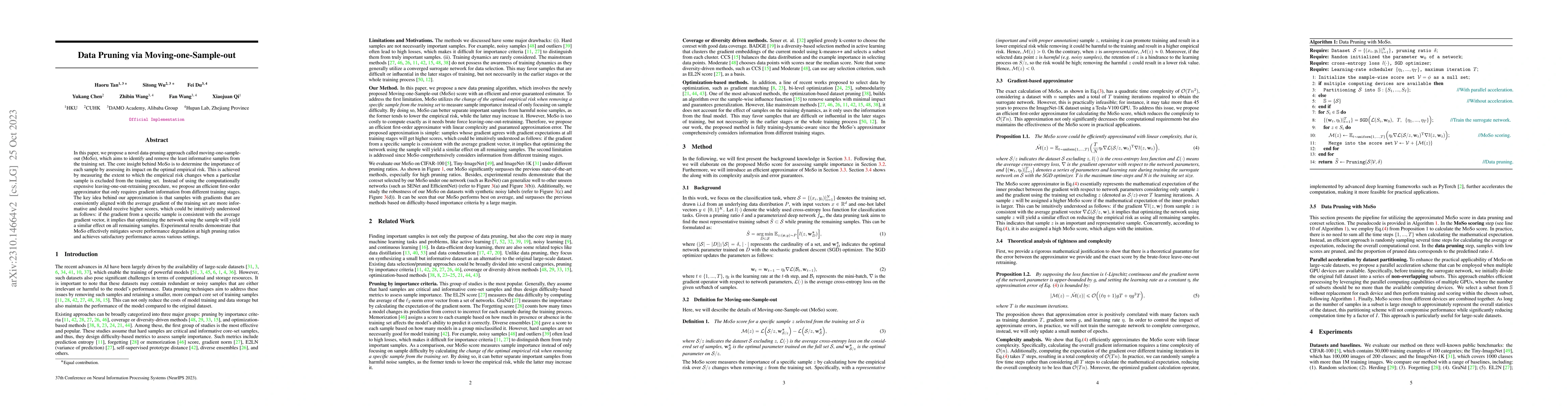 Thumbnail for Data Pruning via Moving-one-Sample-out