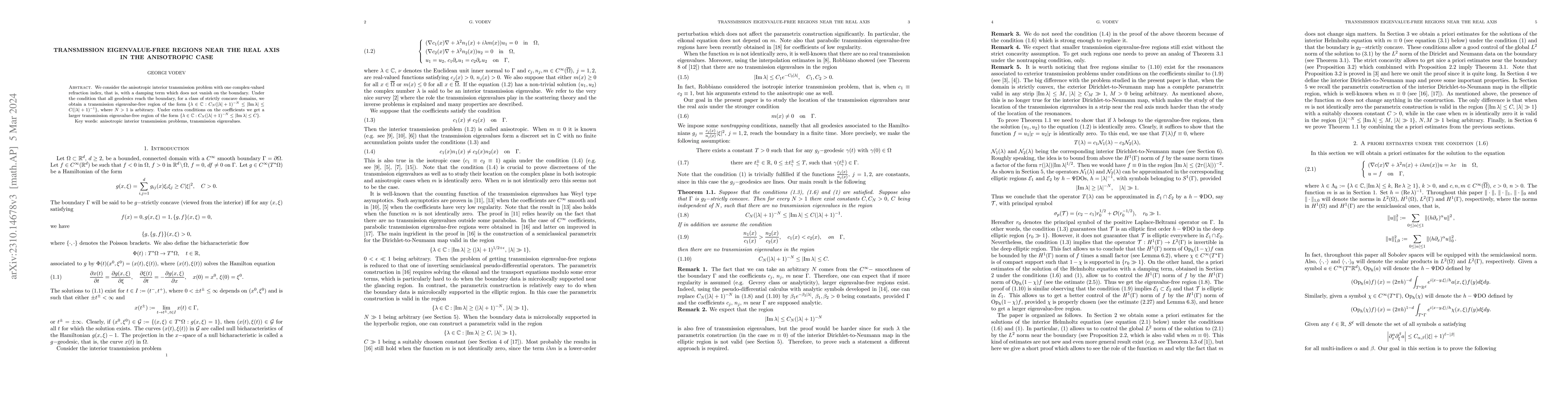 Thumbnail for Transmission eigenvalue-free regions near the real axis in the
  anisotropic case