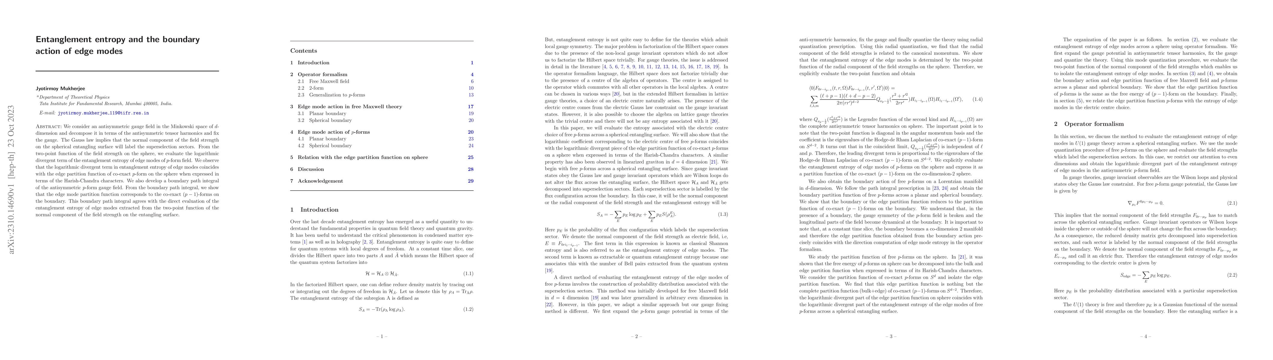 Thumbnail for Entanglement entropy and the boundary action of edge modes
