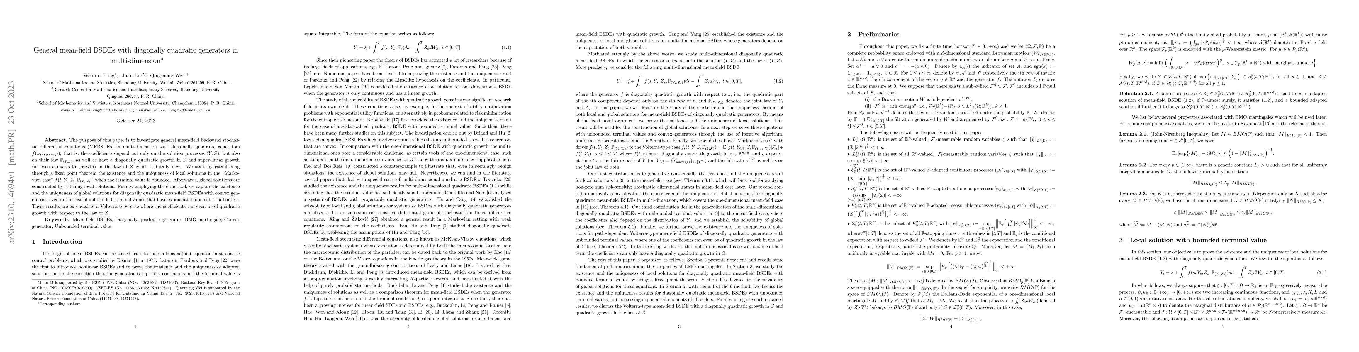 Thumbnail for General mean-field BSDEs with diagonally quadratic generators in
  multi-dimension