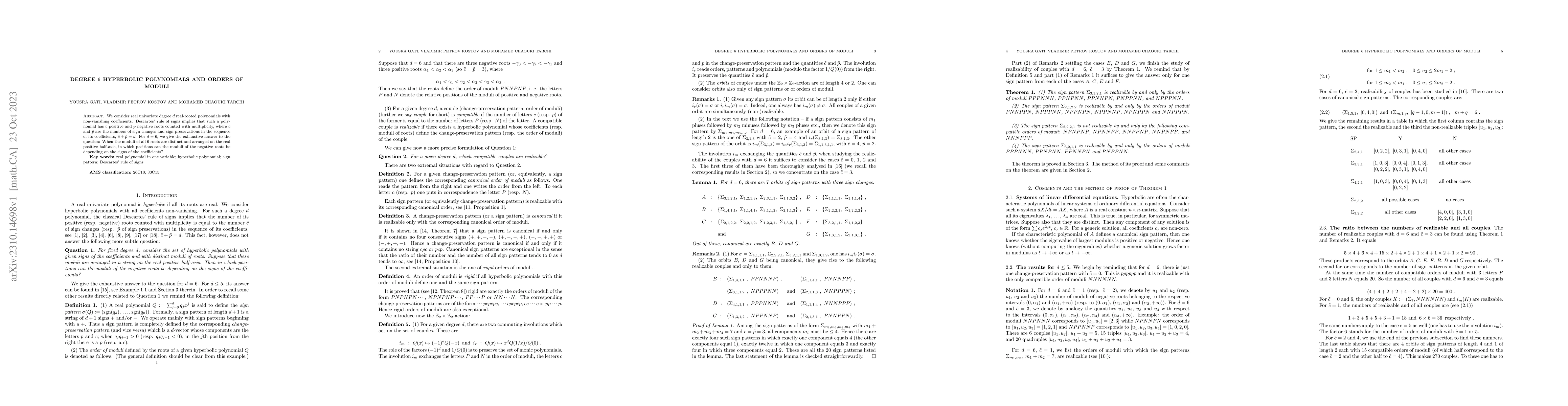 Thumbnail for Degree $6$ hyperbolic polynomials and orders of moduli