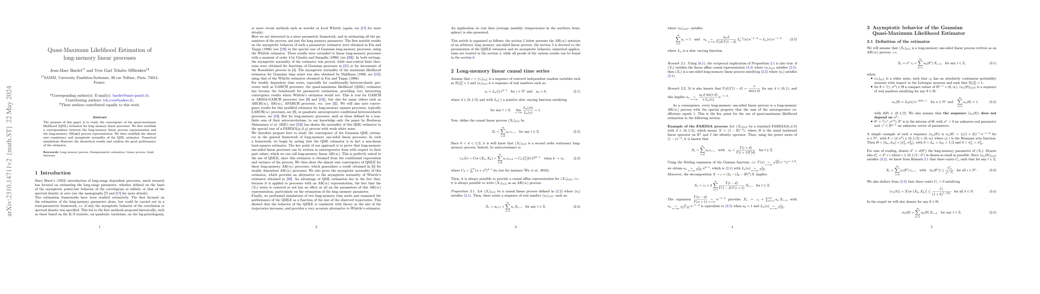 Thumbnail for Quasi-Maximum Likelihood Estimation of long-memory linear processes