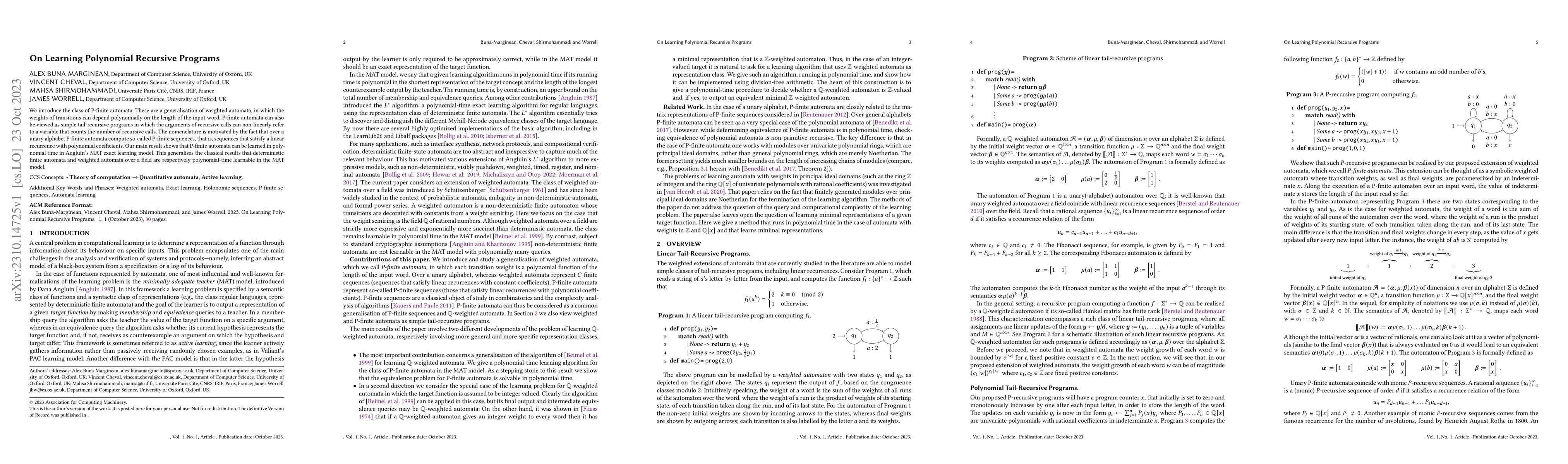 Thumbnail for On Learning Polynomial Recursive Programs