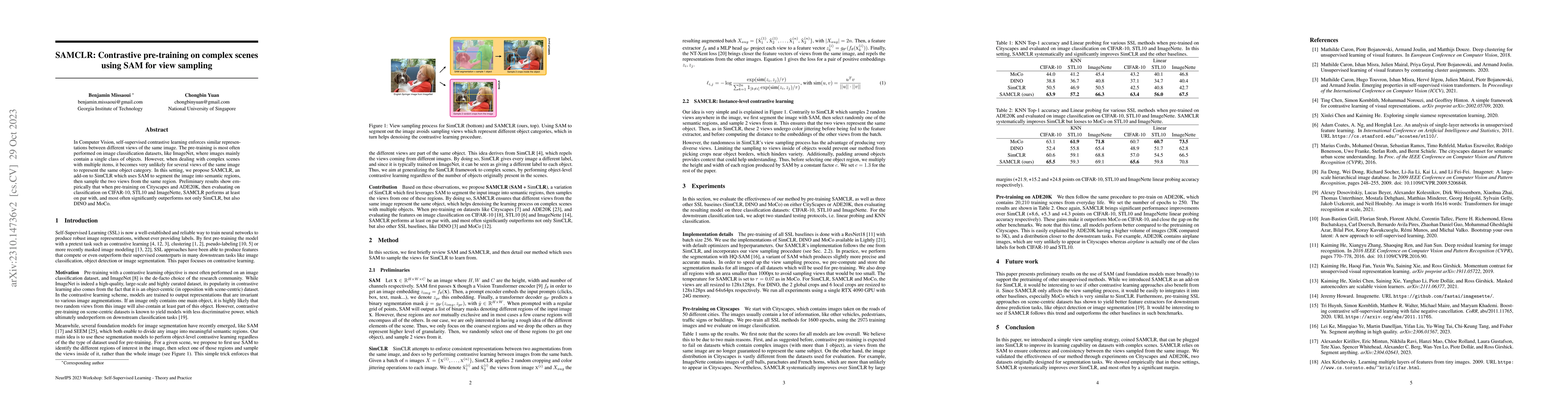 Thumbnail for SAMCLR: Contrastive pre-training on complex scenes using SAM for view
  sampling