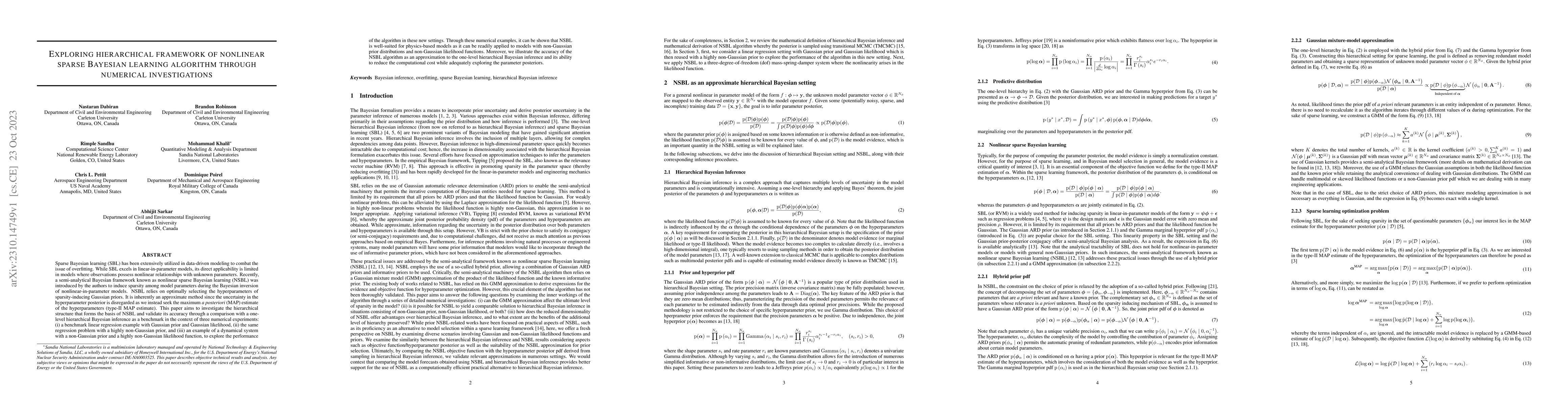 Thumbnail for Exploring hierarchical framework of nonlinear sparse Bayesian learning
  algorithm through numerical investigations