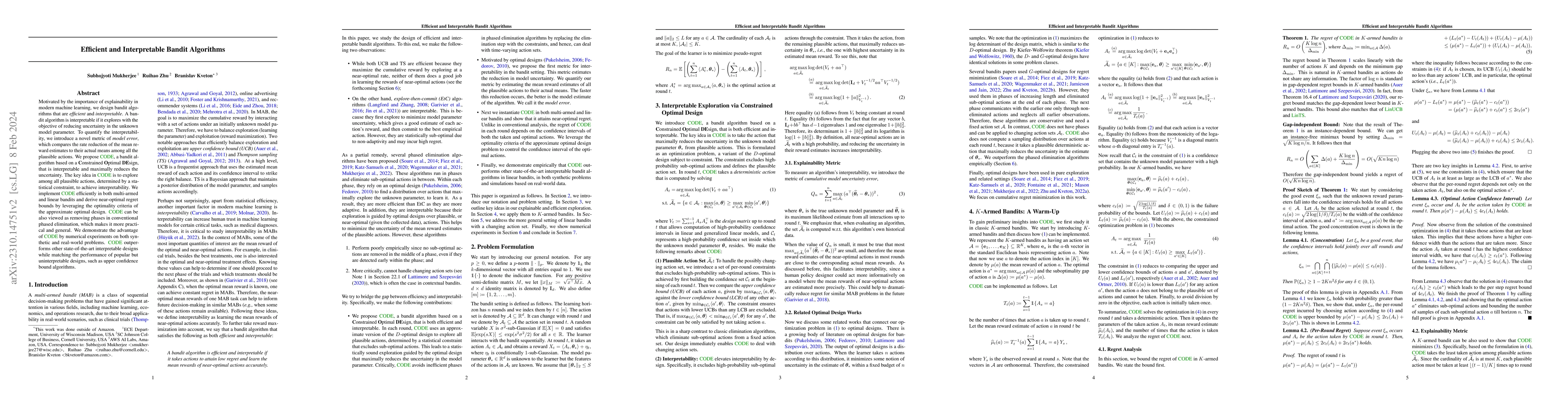 Thumbnail for Efficient and Interpretable Bandit Algorithms
