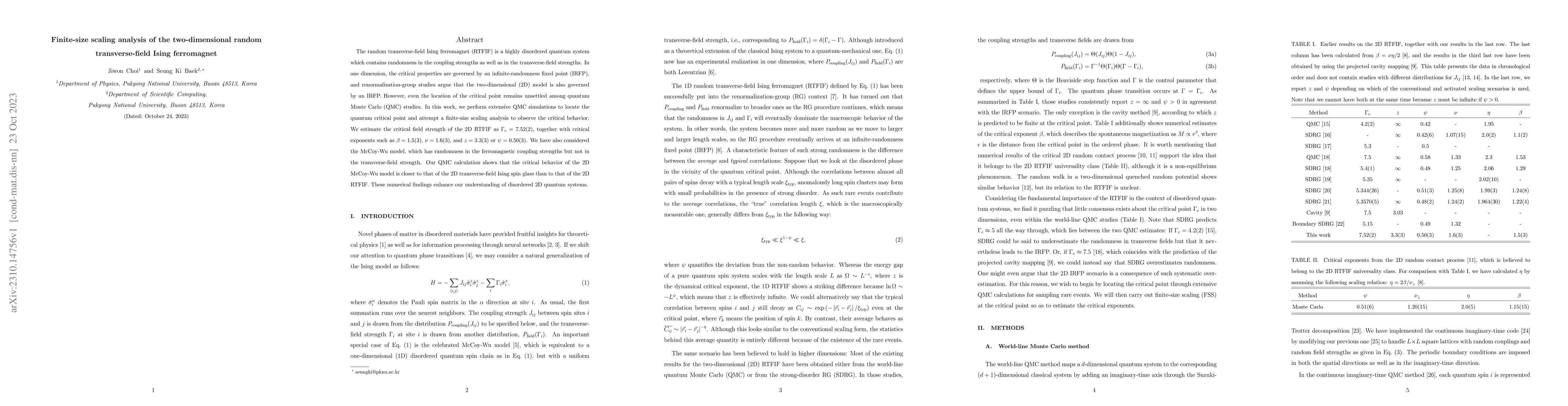 Thumbnail for Finite-size scaling analysis of the two-dimensional random
  transverse-field Ising ferromagnet