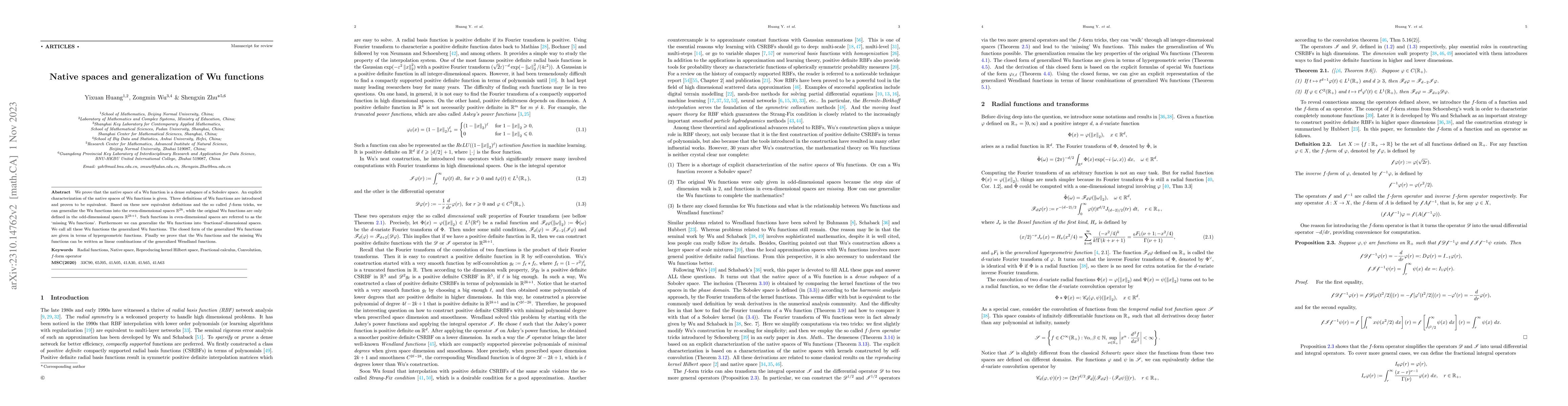 Thumbnail for Native spaces and generalization of Wu functions