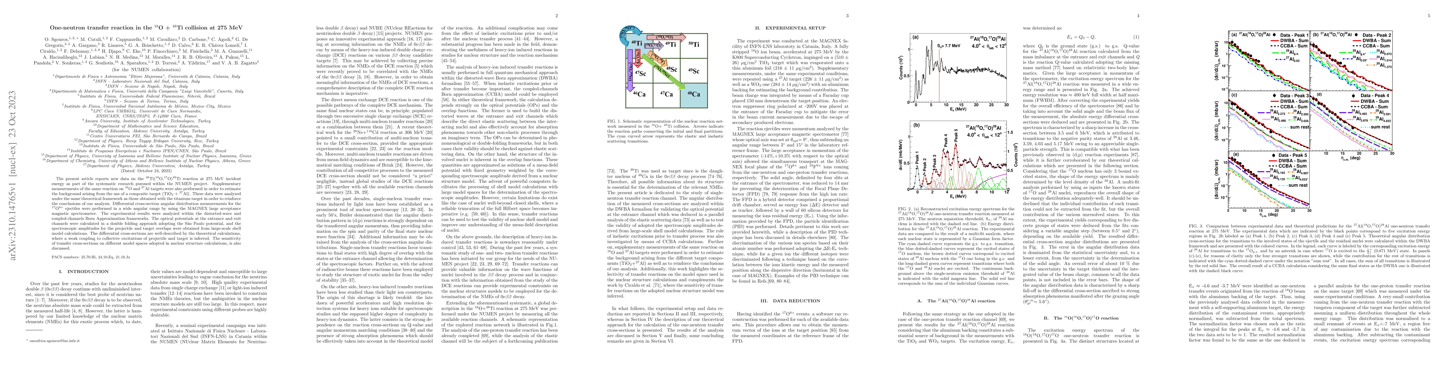 Thumbnail for One-neutron transfer reaction in the $^{18}$O + $^{48}$Ti collision at
  275 MeV