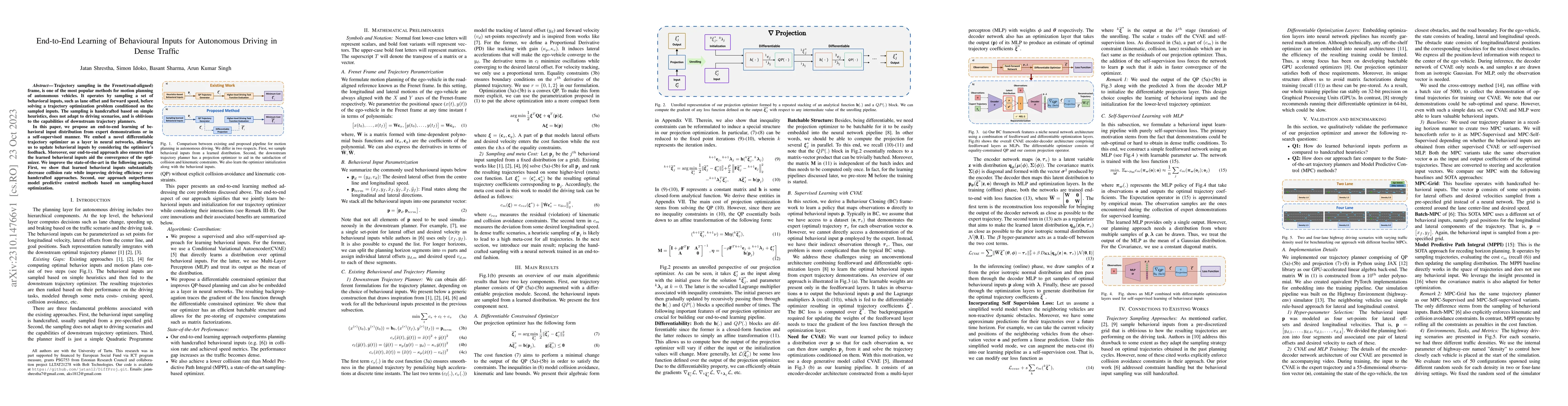 Thumbnail for End-to-End Learning of Behavioural Inputs for Autonomous Driving in
  Dense Traffic