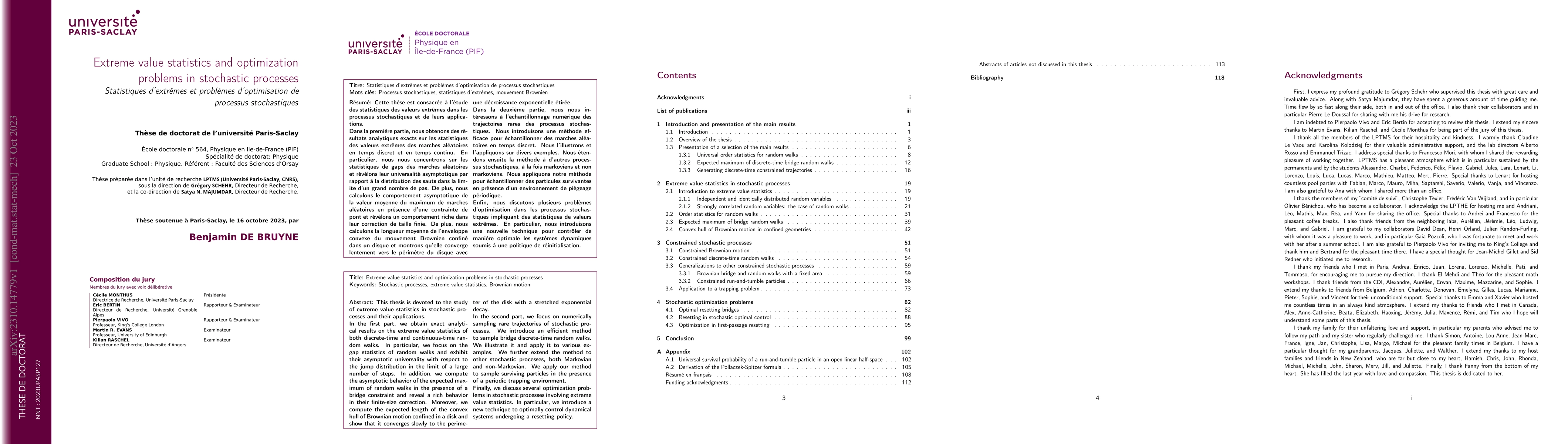 Thumbnail for PhD thesis "Extreme value statistics and optimization problems in
  stochastic processes"