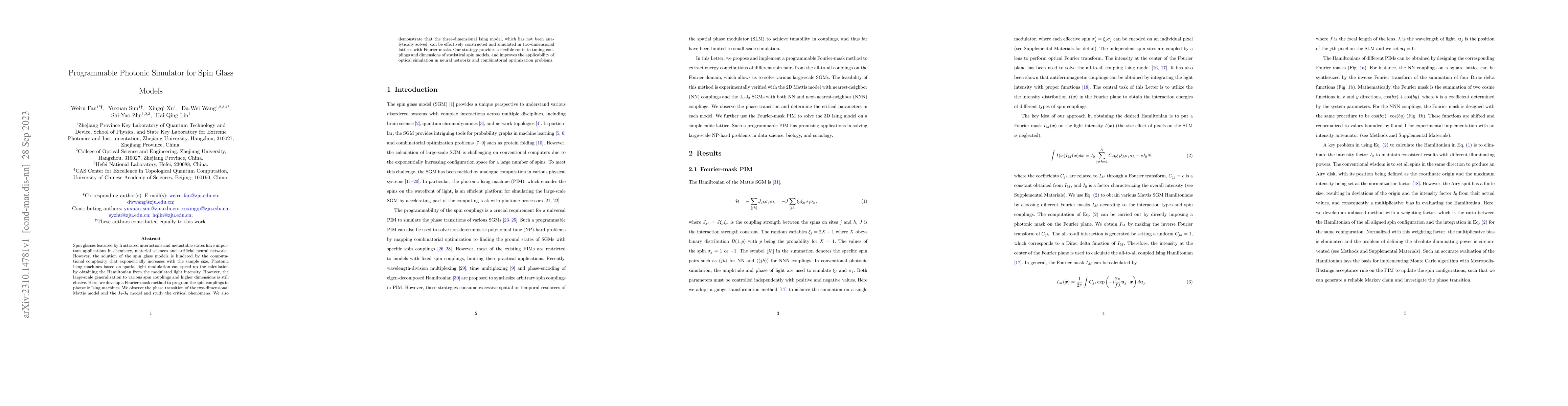 Thumbnail for Programmable Photonic Simulator for Spin Glass Models