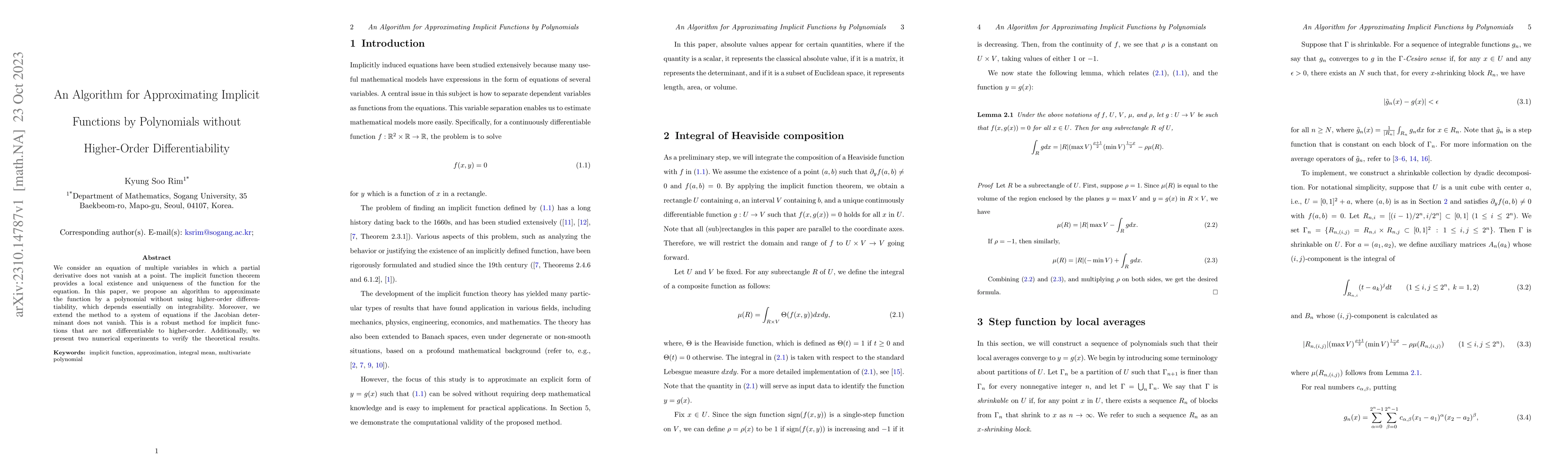 Thumbnail for An Algorithm for Approximating Implicit Functions by Polynomials without
  Higher-Order Differentiability