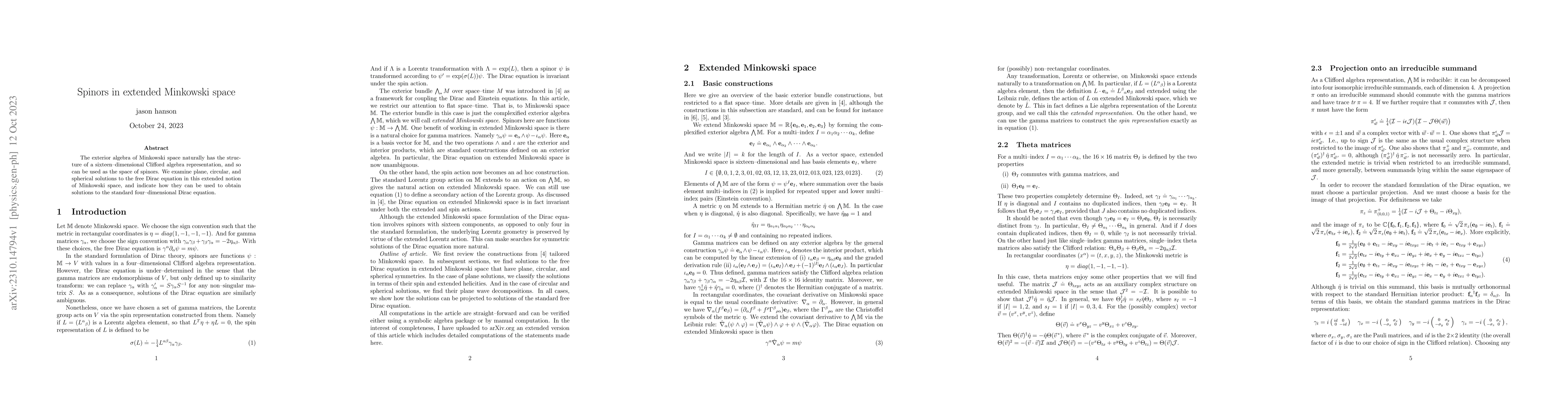 Thumbnail for Spinors in extended Minkowski space