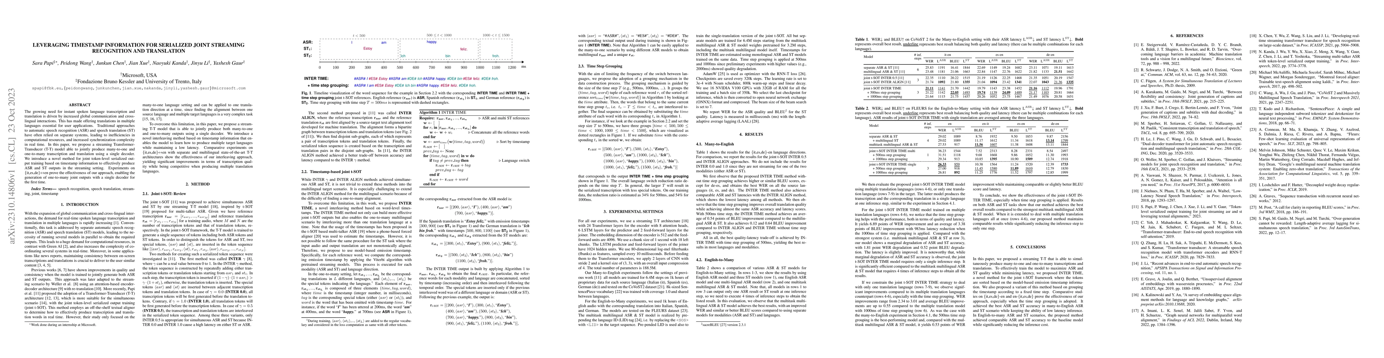 Thumbnail for Leveraging Timestamp Information for Serialized Joint Streaming
  Recognition and Translation