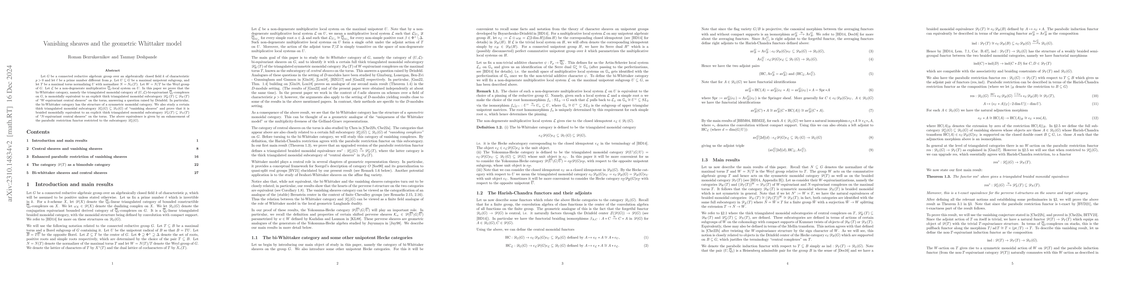 Thumbnail for Vanishing sheaves and the geometric Whittaker model